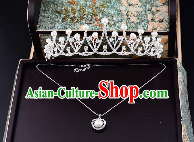 Top Grade Handmade Chinese Classical Jewelry Accessories Wedding Crystal Pearls Royal Crown and Necklace Earrings Bride Hanfu Headgear for Women