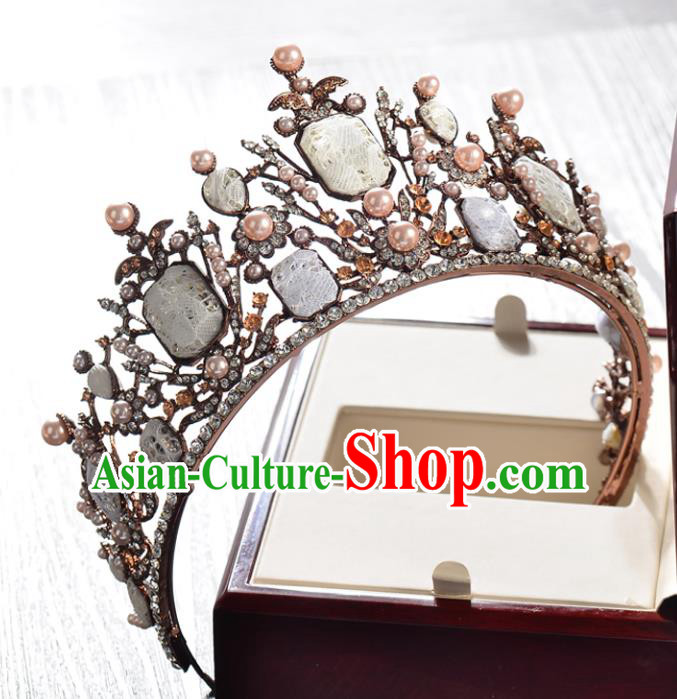 Top Grade Handmade Hair Accessories Baroque Costly Diamond Imperial Crown, Bride Wedding Hair Jewellery Princess Pearls Crown for Women