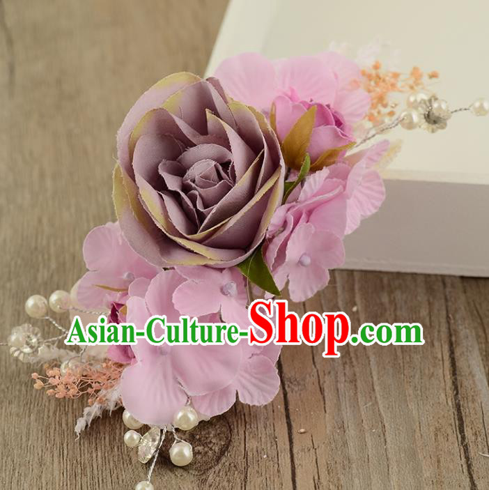Top Grade Handmade Chinese Classical Hair Accessories Princess Wedding Baroque Hair Claw Headwear Purple Flowers Bride Hair Stick for Women