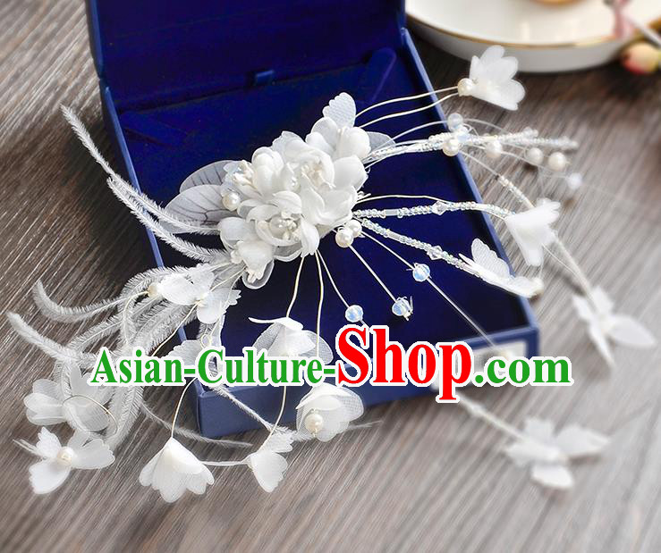 Top Grade Handmade Chinese Classical Hair Accessories Princess Wedding Baroque Headwear White Feather Flowers Hair Clasp Bride Headband for Women