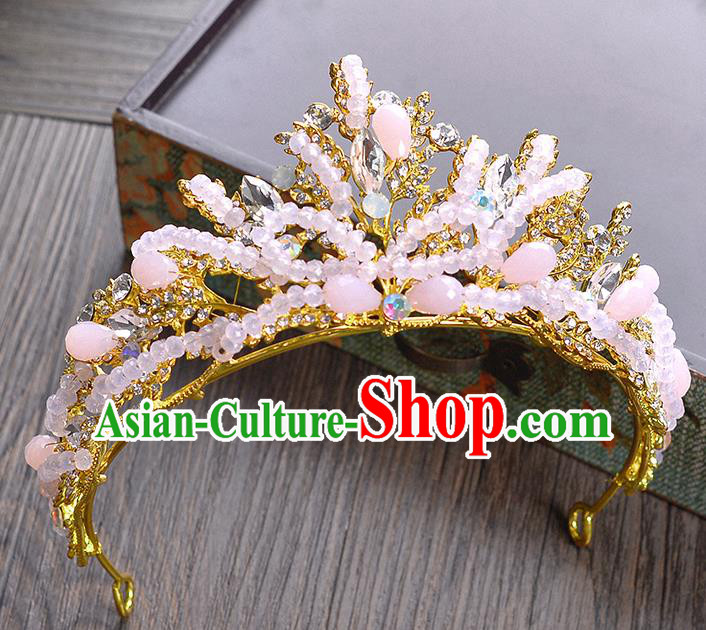 Top Grade Handmade Hair Accessories Baroque Crystal Vintage Pink Beads Imperial Crown, Bride Wedding Hair Jewellery Queen Crown for Women