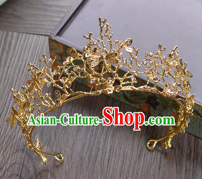 Top Grade Handmade Hair Accessories Baroque Crystal Vintage Imperial Crown, Bride Wedding Hair Jewellery Queen Golden Dragonfly Crown for Women