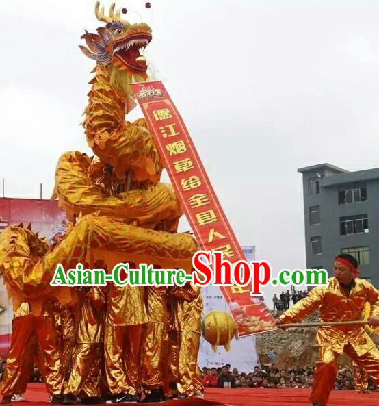 World Dragon Dance Competition Golden Dragon Head Lion Dance Costumes Complete Set for Adult