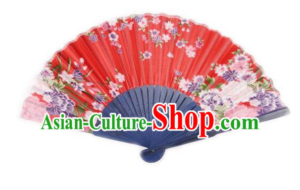 Traditional Chinese Crafts Silk Folding Fan China Sensu Japan Printing Flowers Dance Red Accordion Fan for Women