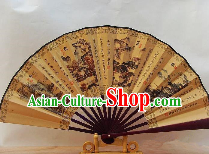 Traditional Chinese Crafts Peking Opera Folding Fan China Sensu Printing Four Seasons Scenery Accordion Silk Fan for Men