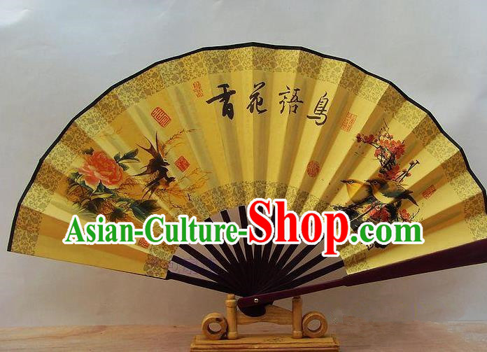 Traditional Chinese Crafts Peking Opera Folding Fan China Sensu Printing Piano Songbirds Accordion Silk Fan for Men