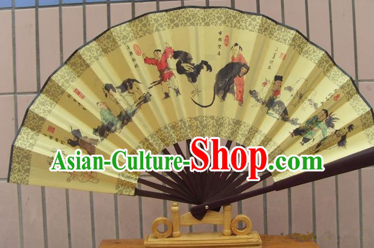 Traditional Chinese Crafts Peking Opera Folding Fan China Sensu Printing Chinese Zodiac Accordion Silk Fan for Men