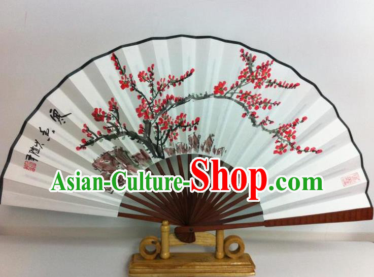 Traditional Chinese Crafts Peking Opera Folding Fan China Sensu Printing Plum Blossom White Paper Fan for Women