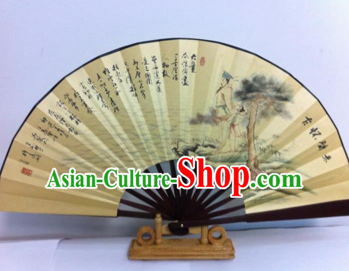Traditional Chinese Crafts Peking Opera Folding Fan China Sensu Printing Meditating on the Past at Chibi Silk Fan for Men