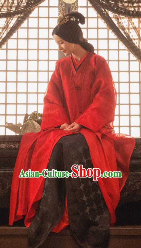 Traditional Chinese Handmade Three Kingdoms Period Princess Wedding Costume and Headpiece Complete Set, The Advisors Alliance Chinese Ancient Dowager Hanfu Red Dress