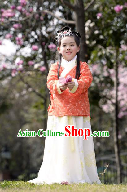 Traditional Ancient Chinese Costume Tang Dynasty Princess Embroidery Slip Skirt, Elegant Hanfu Clothing Chinese Little Girls Costume for Kids