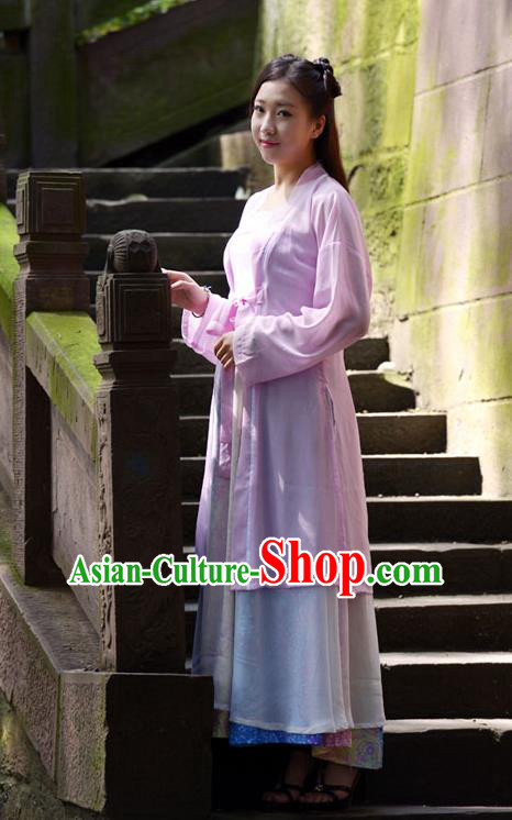 Traditional Chinese Han Dynasty Young Lady Hanfu Costume, China Ancient Princess Pink Dress Clothing for Women