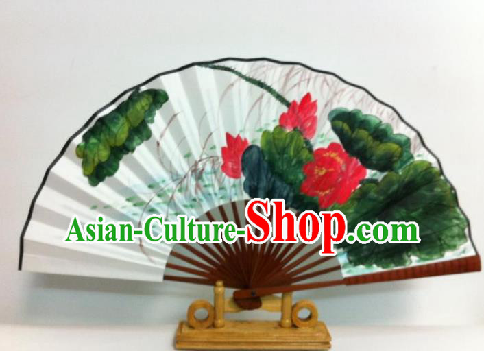 Traditional Chinese Crafts Peking Opera Folding Fan China Sensu Hand Ink Painting Lotus Xuan Paper Fan