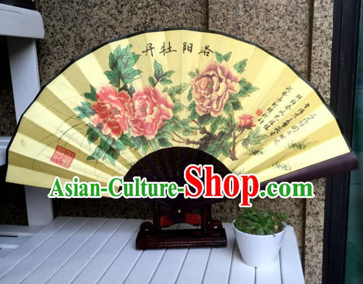 Traditional Chinese Crafts Peking Opera Folding Fan China Sensu Hand Painting Luoyang Peony Chinese Silk Fan for Women