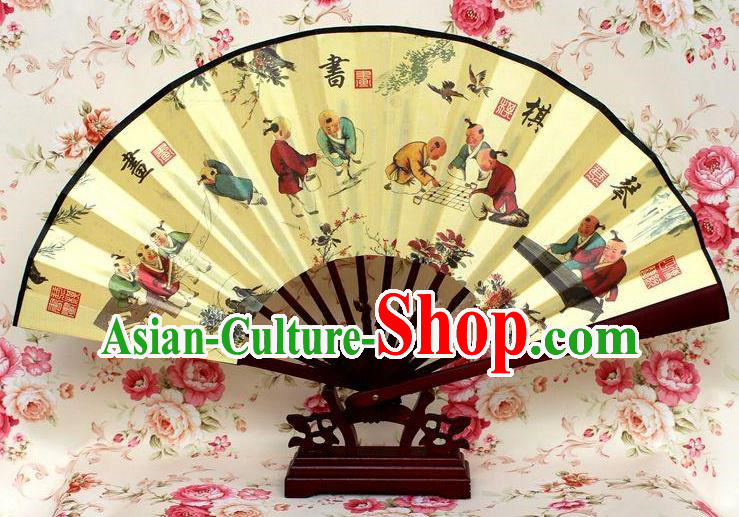 Traditional Chinese Crafts Peking Opera Folding Fan China Sensu Handmade Chinese Ink Painting Poetry and Painting Silk Fan for Men