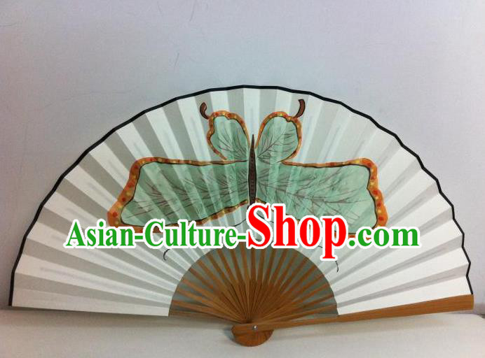 Traditional Chinese Crafts Peking Opera Folding Fan China Sensu Handmade Chinese Painting Green Butterfly Xuan Paper Fan for Men