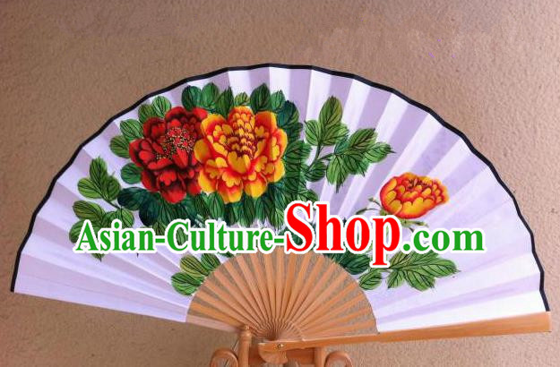 Traditional Chinese Crafts Peking Opera Folding Fan China Sensu Handmade Chinese Painting Flowers Xuan Paper Fan for Men