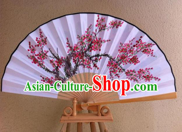 Traditional Chinese Crafts Peking Opera Folding Fan China Sensu Handmade Chinese Painting Plum Blossom Xuan Paper Fan for Men