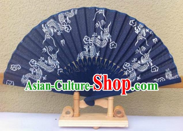 Traditional Chinese Crafts Peking Opera Folding Fan China Sensu Handmade Chinese Painting Dragons Navy Fan for Women