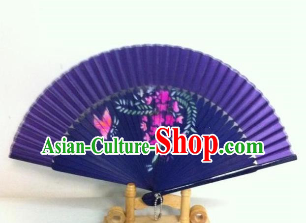 Traditional Chinese Crafts Peking Opera Folding Fan China Sensu Handmade Chinese Painting Wisteria Villosa Rehder Fan for Women