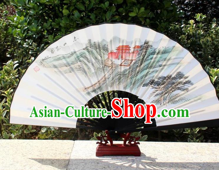 Traditional Chinese Crafts Peking Opera Folding Fan China Sensu Handmade Chinese Painting Spring Scenery Xuan Paper Fan for Women