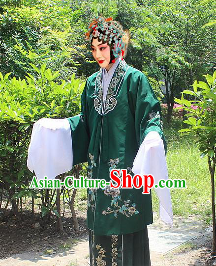 Traditional China Beijing Opera Young Lady Hua Tan Costume Embroidered Dark Green Cape, Ancient Chinese Peking Opera Female Diva Embroidery Dress Clothing