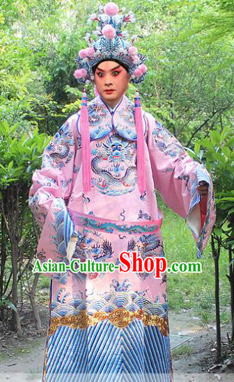 Traditional China Beijing Opera Costume General Embroidered Robe and Headwear Complete Set, Ancient Chinese Peking Opera Embroidery Dragon Gwanbok Clothing