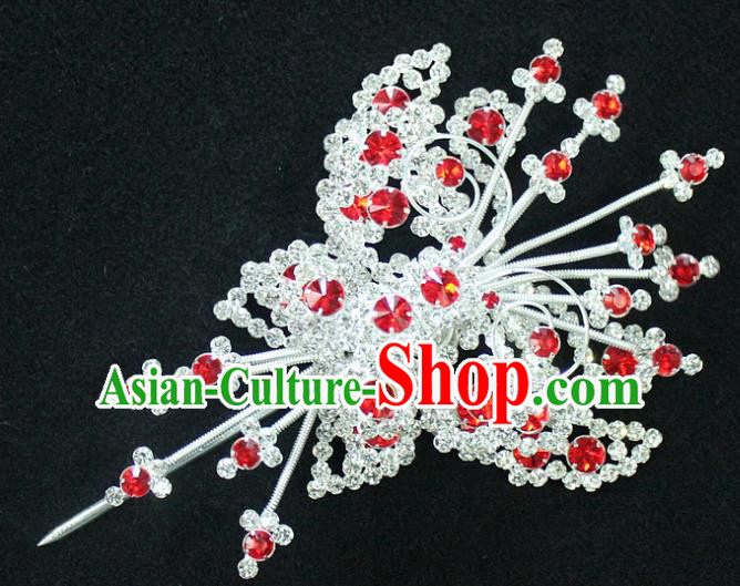 Traditional China Beijing Opera Young Lady Hair Accessories, Ancient Chinese Peking Opera Hua Tan Headwear Diva Crystal Empress Butterfly Hairpins Head-ornaments