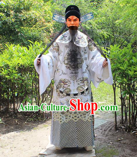 Traditional China Beijing Opera Old Men Costume General Embroidered Robe and Hat, Ancient Chinese Peking Opera Embroidery Gwanbok Clothing