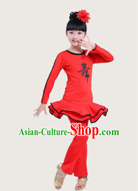 Top Grade Chinese Compere Professional Performance Catwalks Costume, Children Latin Dance Red Uniform Modern Dance Dress for Girls Kids