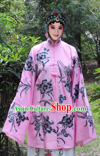 Traditional China Beijing Opera Young Lady Hua Tan Costume Pink Embroidered Cape, Ancient Chinese Peking Opera Female Diva Embroidery Dress Clothing