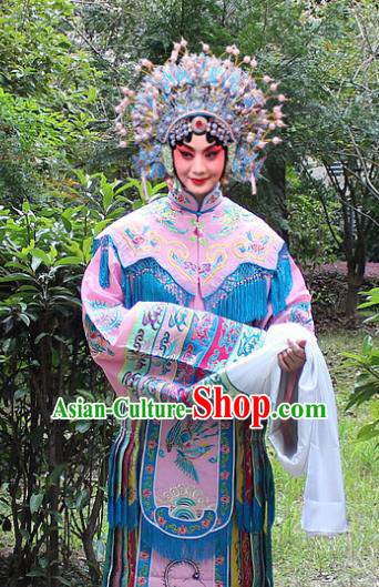 Traditional China Beijing Opera Young Lady Hua Tan Costume Imperial Concubine Pink Embroidered Robe and Headwear, Ancient Chinese Peking Opera Female Diva Embroidery Dress Clothing