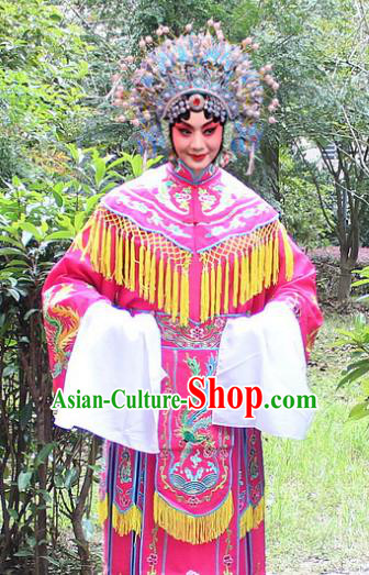 Traditional China Beijing Opera Palace Lady Hua Tan Costume Imperial Princess Embroidered Robe and Headwear, Ancient Chinese Peking Opera Female Diva Embroidery Dress Clothing