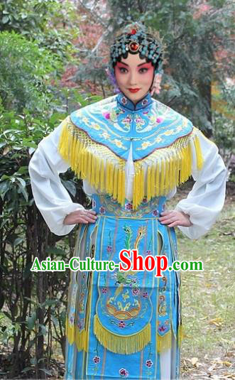 Traditional China Beijing Opera Hua Tan Costume Imperial Princess Embroidered Robe, Ancient Chinese Peking Opera Female Diva Embroidery Dress Blue Clothing