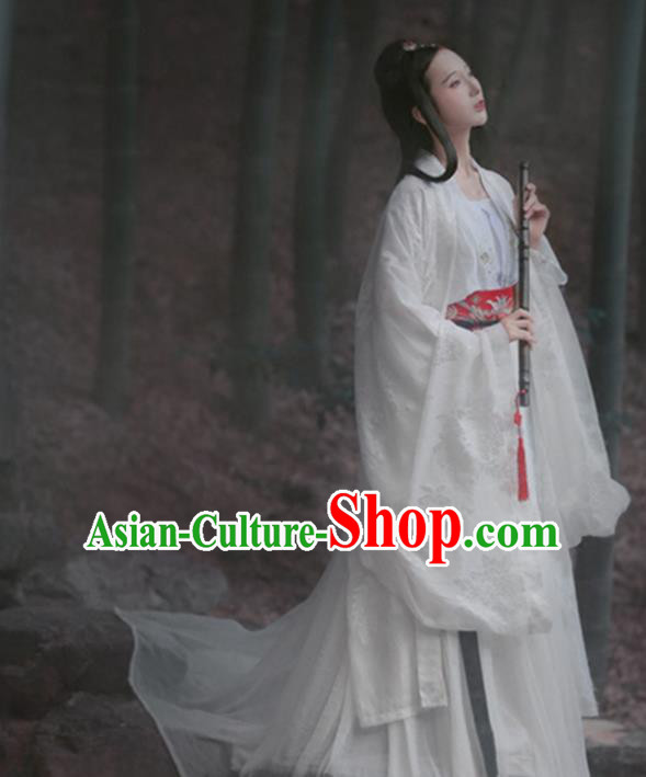 Traditional Ancient Chinese Young Lady Costume, Elegant Hanfu Clothing Chinese Jin Dynasty Imperial Princess Tailing Embroidered Dress Clothing for Women