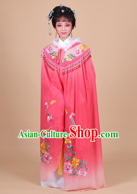Traditional China Beijing Opera Young Lady Hua Tan Costume Female Embroidered Cloak, Ancient Chinese Peking Opera Diva Embroidery Pink Mantle Clothing