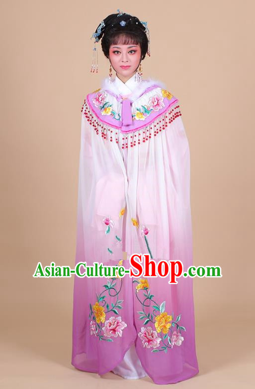 Traditional China Beijing Opera Young Lady Hua Tan Costume Female Embroidered Cloak, Ancient Chinese Peking Opera Diva Embroidery Purple Mantle Clothing