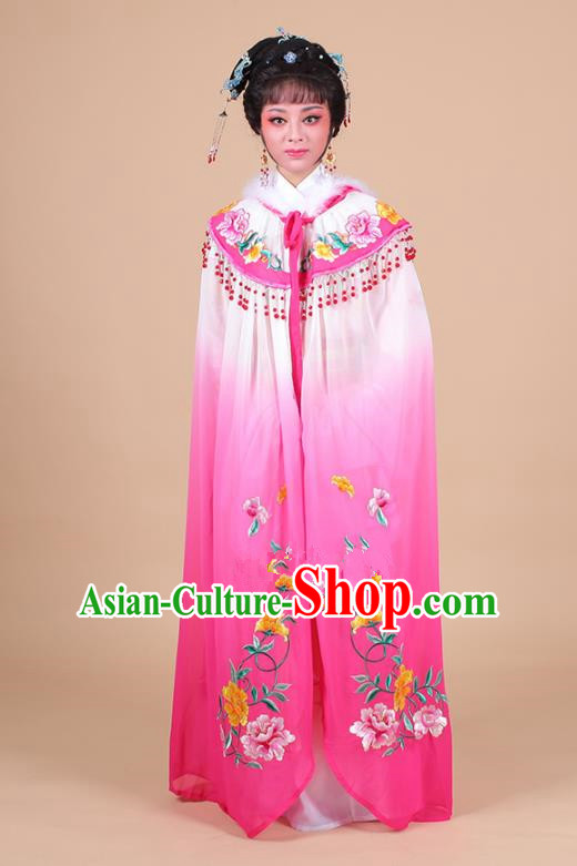 Traditional China Beijing Opera Young Lady Hua Tan Costume Female Embroidered Cloak, Ancient Chinese Peking Opera Diva Embroidery Rosy Mantle Clothing