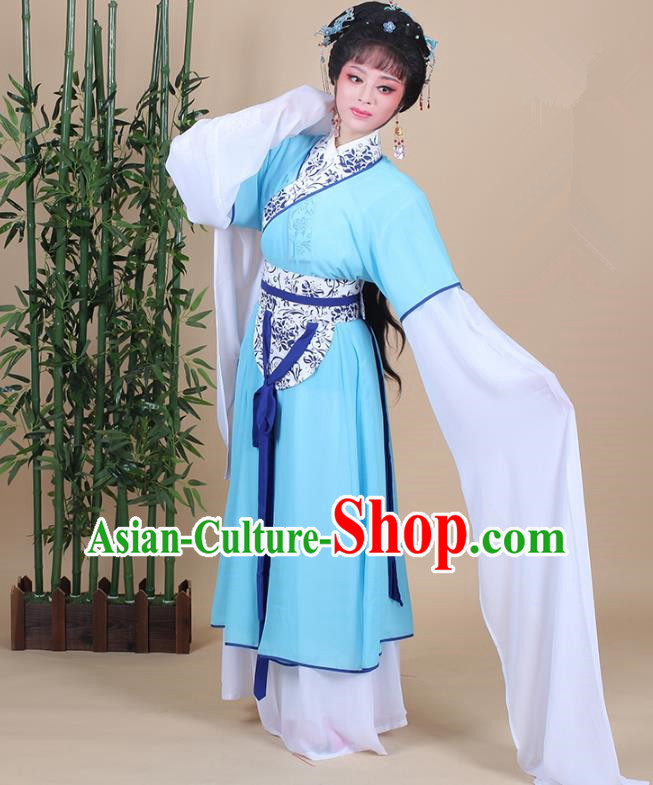 Traditional China Beijing Opera Young Lady Hua Tan Costume Female Blue Clothing, Ancient Chinese Peking Opera Diva Embroidery Dress