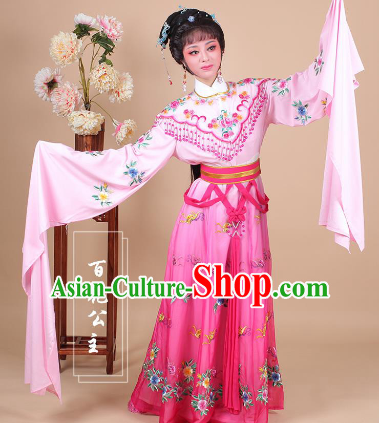 Traditional China Beijing Opera Young Lady Hua Tan Costume Female Princess Clothing, Ancient Chinese Peking Opera Diva Embroidery Peach Pink Dress