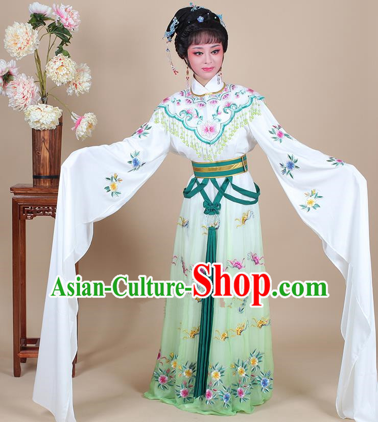Traditional China Beijing Opera Young Lady Hua Tan Costume Female Princess Clothing, Ancient Chinese Peking Opera Diva Embroidery Green Dress