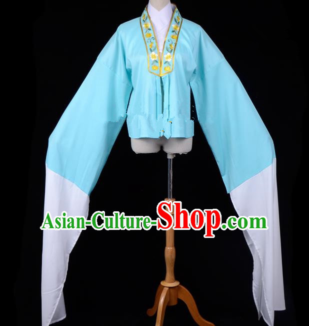 Traditional China Beijing Opera Young Lady Hua Tan Costume Princess Embroidered Blue Blouse, Ancient Chinese Peking Opera Diva Embroidery Water Sleeve Clothing