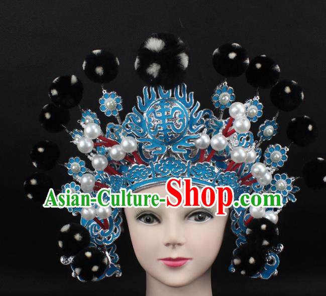 Traditional China Beijing Opera Hair Accessories Black Venonat General Hat, Ancient Chinese Peking Opera Takefu Helmet Headwear
