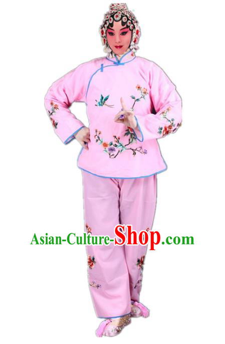 Traditional China Beijing Opera Young Lady Hua Tan Costume Maidservants Embroidered Pink Clothing, Ancient Chinese Peking Opera Diva Embroidery Dress Clothing