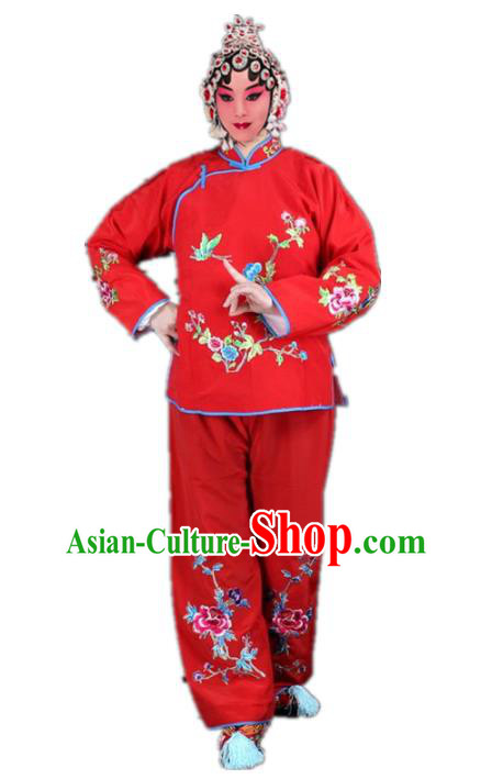 Traditional China Beijing Opera Young Lady Hua Tan Costume Maidservants Embroidered Red Clothing, Ancient Chinese Peking Opera Diva Embroidery Dress Clothing