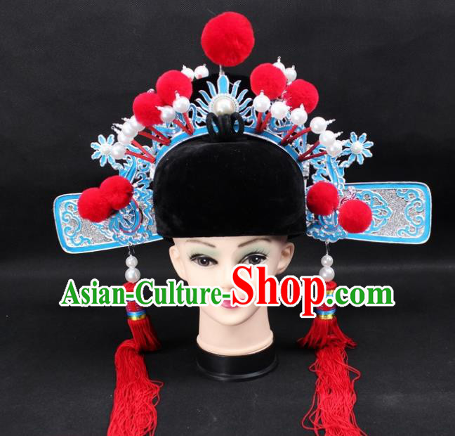 Traditional China Beijing Opera Lang Scholar Hat, Ancient Chinese Peking Opera Young Men Headwear Bridegroom Hat
