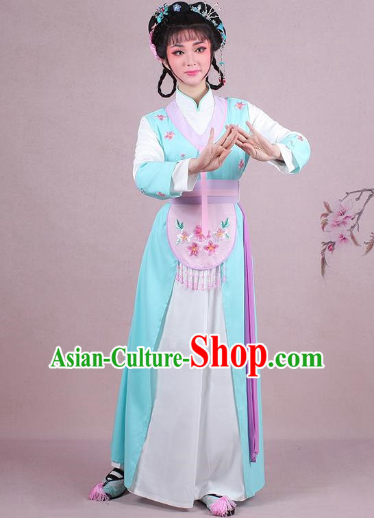 Traditional China Beijing Opera Young Lady Hua Tan Costume Servant Girl Embroidered Light Blue Clothing, Ancient Chinese Peking Opera Diva Embroidery Dress Clothing