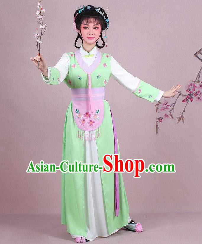 Traditional China Beijing Opera Young Lady Hua Tan Costume Servant Girl Embroidered Green Clothing, Ancient Chinese Peking Opera Diva Embroidery Dress Clothing