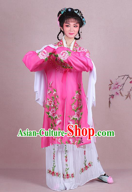 Traditional China Beijing Opera Young Lady Hua Tan Costume Embroidered Pink Shawl, Ancient Chinese Peking Opera Diva Embroidery Dress Clothing