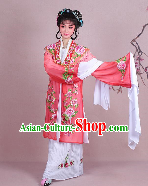 Traditional China Beijing Opera Young Lady Hua Tan Costume Embroidered Watermelon Red Shawl, Ancient Chinese Peking Opera Diva Embroidery Dress Clothing